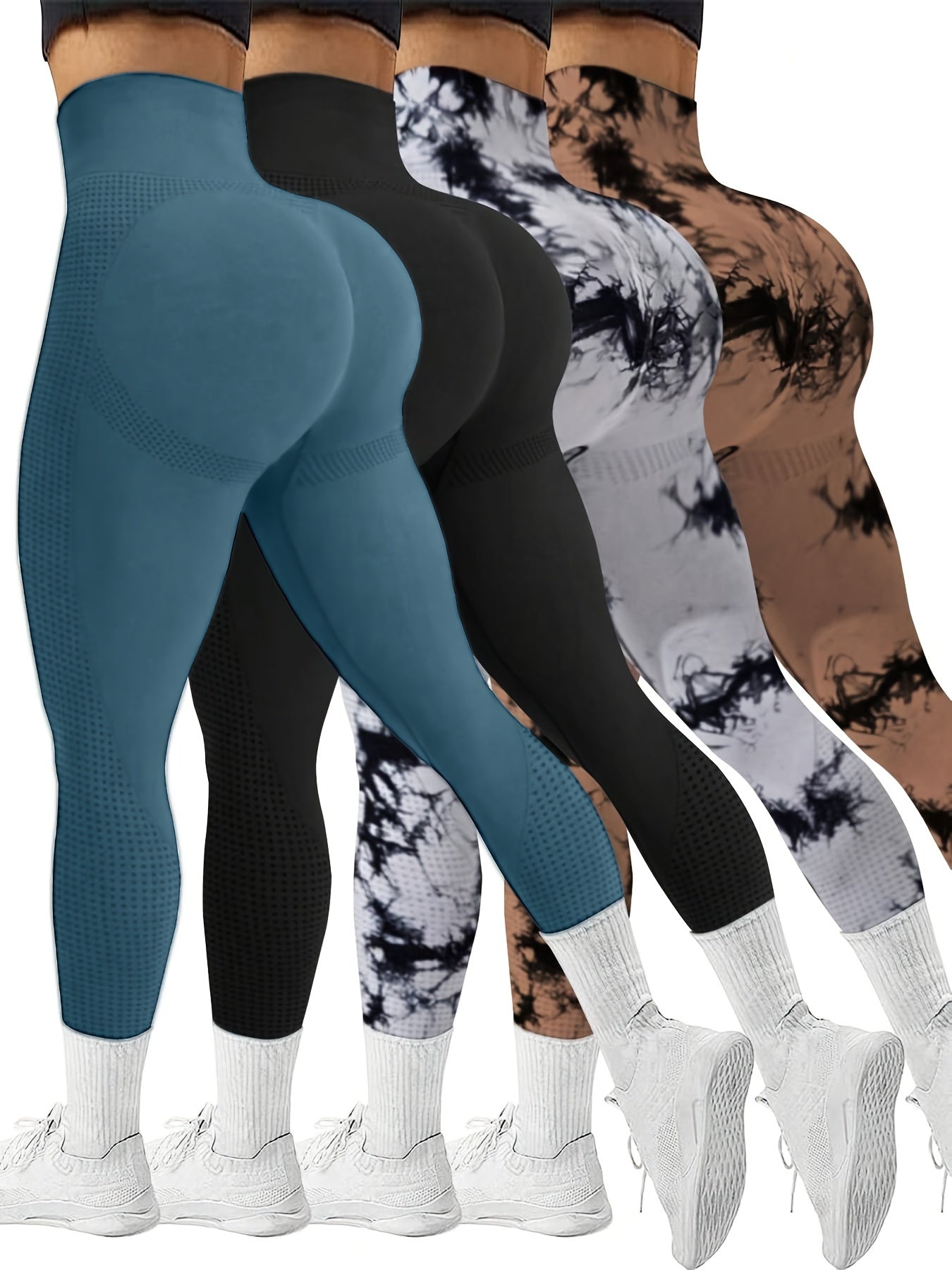 4-Pack Seamless High-Elastic Sports Leggings - Athletic Style, Stretchable Yoga Pants for Fitness & Training, Assorted Colors - For Women - Suitable for Fall & Winter Workouts - Perfect Gift for Fitness Enthusiasts